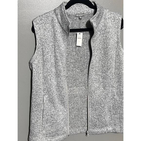 NWT T‎ by Talbots Women’s Heather Gray Fleece Zip Sweater Vest S - Picture 1 of 8
